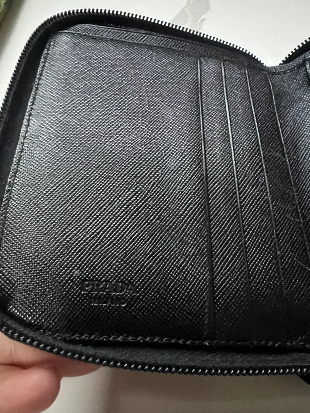 Prada Black Saffiano Leathet Zip Around Bifold Wallet